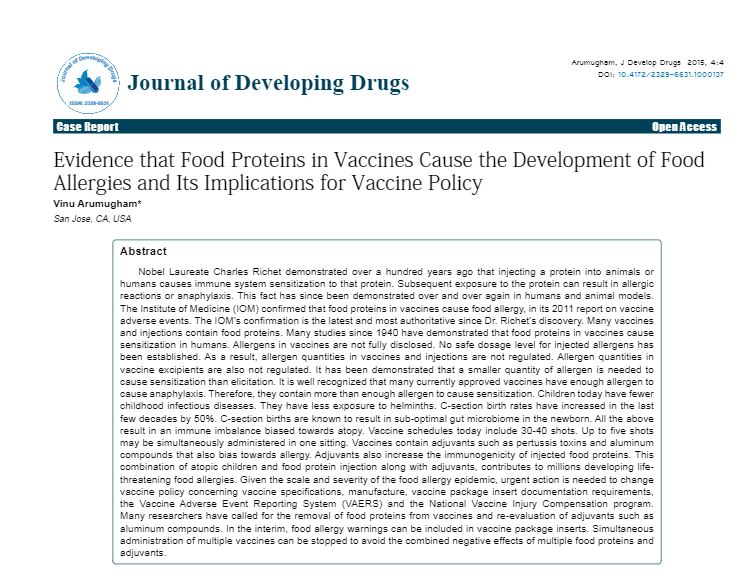 Evidence that Food Proteins in Vaccines Cause the Development of Food Allergies and Its Implications for Vaccine Policy