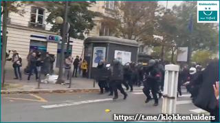 FRENCH PROTESTORS HOLD THE LINE AND FORCE POLICE OFFICERS TO WALK IN SHAME AND RETREAT