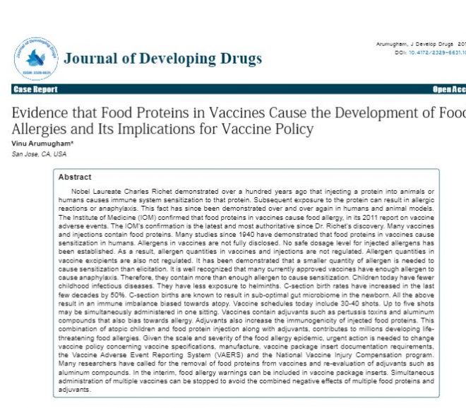 Evidence that Food Proteins in Vaccines Cause the Development of Food Allergies and Its Implications for Vaccine Policy