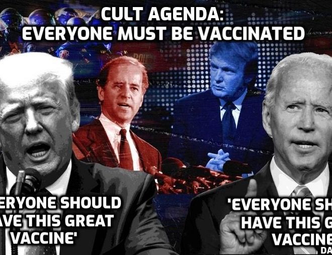Trump talks the same lies and bollocks as Biden about the ‘Covid’ vaccine – it’s a one-party state run by the Cult for which everyone being vaccinated worldwide is a foundation of its horrific agenda for humanity. Anyone who thinks Trump is a ‘saviour’ should watch this