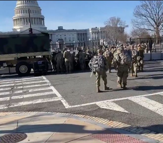 Thousands of additional US National Guard just arrived at the US Capitol with racks of M4 rifles, gear.