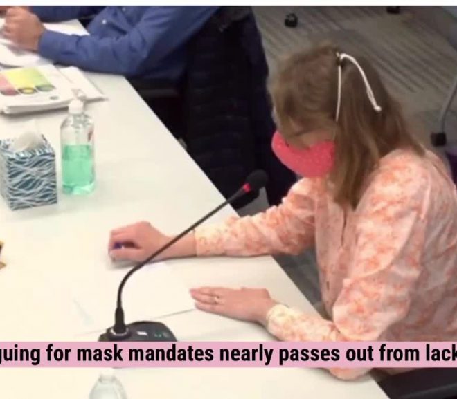 Woman arguing for Mask Mandate – nearly passes out from lack of Oxygen
