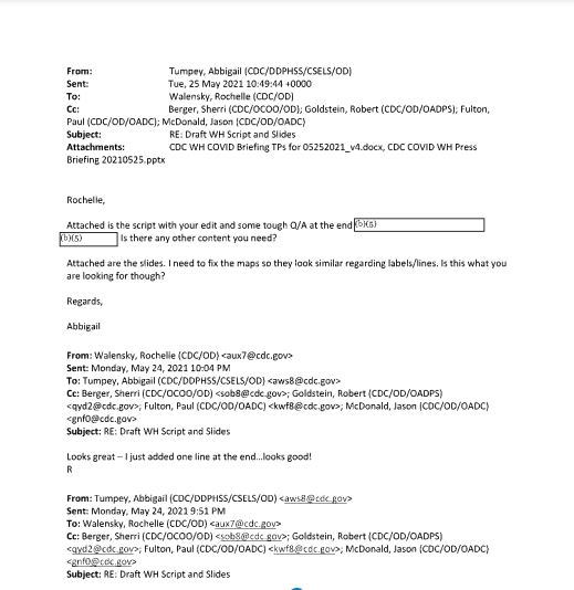 46 Pages FOIAed Emails Between CDC Leaders, Dr. Fauci, Dr. Collins, and White House, NIH, HHS, Show They Knew About Vaccine-Induced Myocarditis and Thrombotic Thrombocytopenia, a Blood Clotting Disorder. Emails Over 80% Redacted.